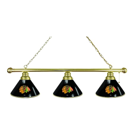 Holland Bar Stool Co Chicago Blackhawks 3 Shade Billiard Light, Black Shades, Brass Fixture BL3BRChiHwk-B